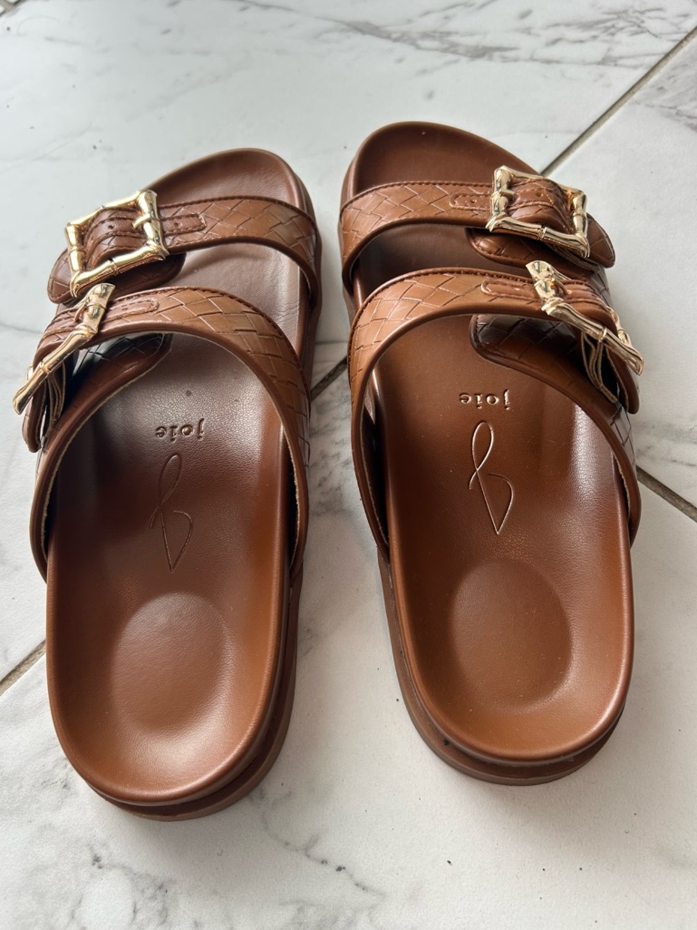 Joie Slide Sandals with Gold Buckles - Picture 4 of 7